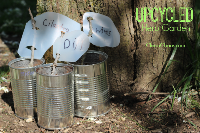 Here's a fun Earth Day or Mother's Day kids craft, to make an Upcycled Herb Garden with recycled items!