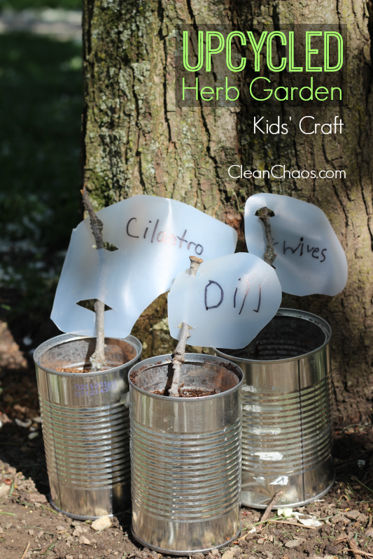 Here's a fun Earth Day or Mother's Day kids craft, to make an Upcycled Herb Garden with recycled items!